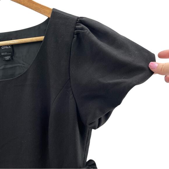 ONLY Black Puff Sleeve Ruffle Waist Accented Cocktail Party Mini Dress XL - Picture 2 of 8